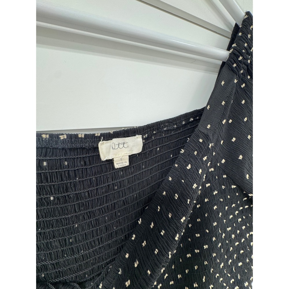 Ott Black Polka Dot Smocked Mini Dress Flutter Sleeve Cottagecore Square Neck - Picture 7 of 7